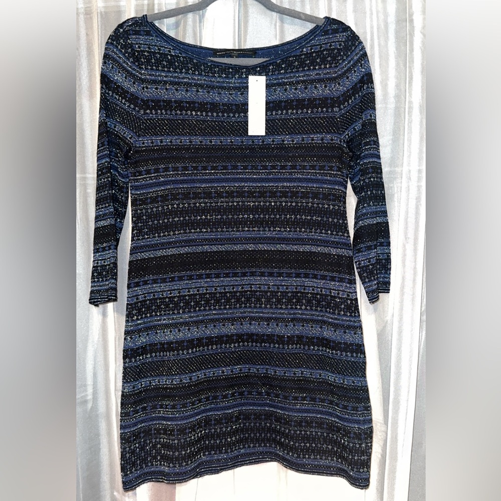 White House Black Market Blue and Black Patterned Dress